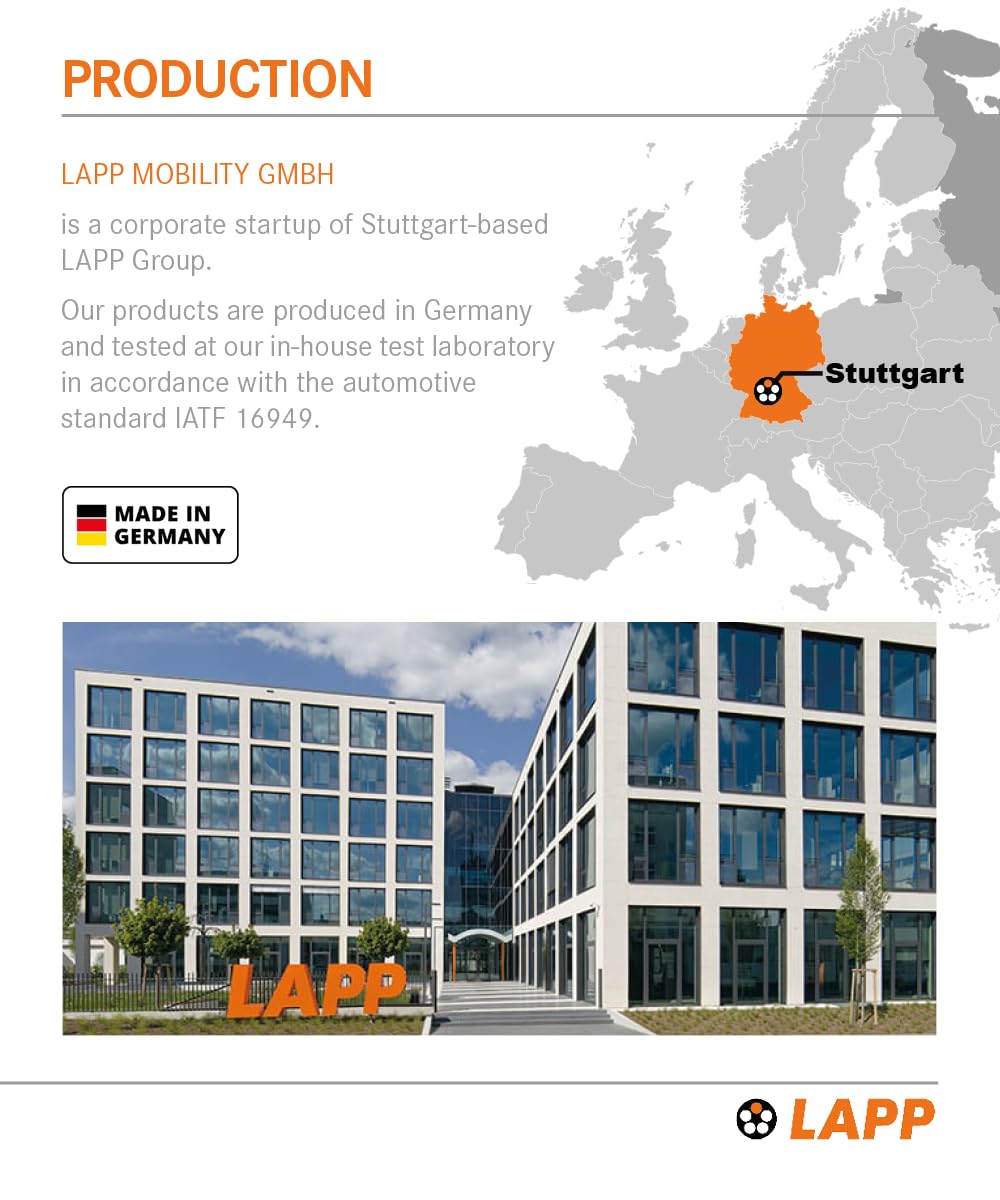 Lapp Helix® Elektrikli Araç Akıllı 22 kW, 32A, Üç Fazlı, Mod3, 5m Tip2 Şarj Kablosu - Tüm Araçlarla Uyumlu