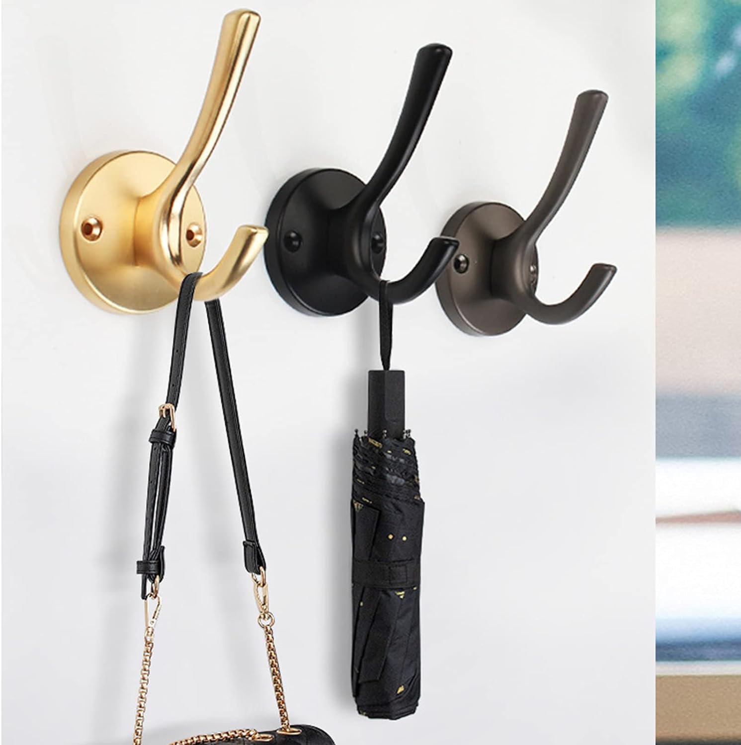 Ganci da muro, Confezione da 5 ganci appendiabiti doppi grandi e resistenti, montati a parete con viti, for accappatoio, rustici for appendere cappotti, asciugamani, cappelli, tazze, chiavi(A)