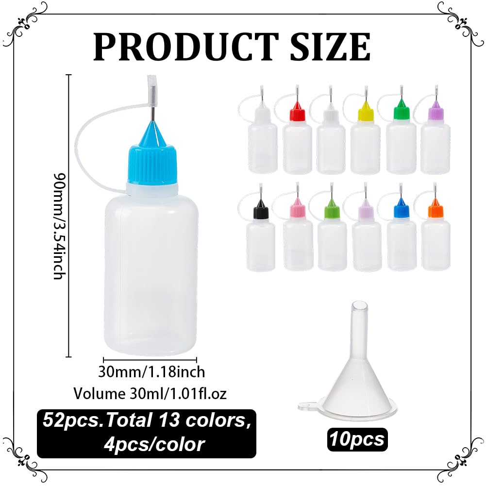 56pcs Flacone applicatore a punta di precisione Flacone di colla traslucida da 14 ml con punta fine 30 colori per pittura inchiostro tatuaggio artigianato