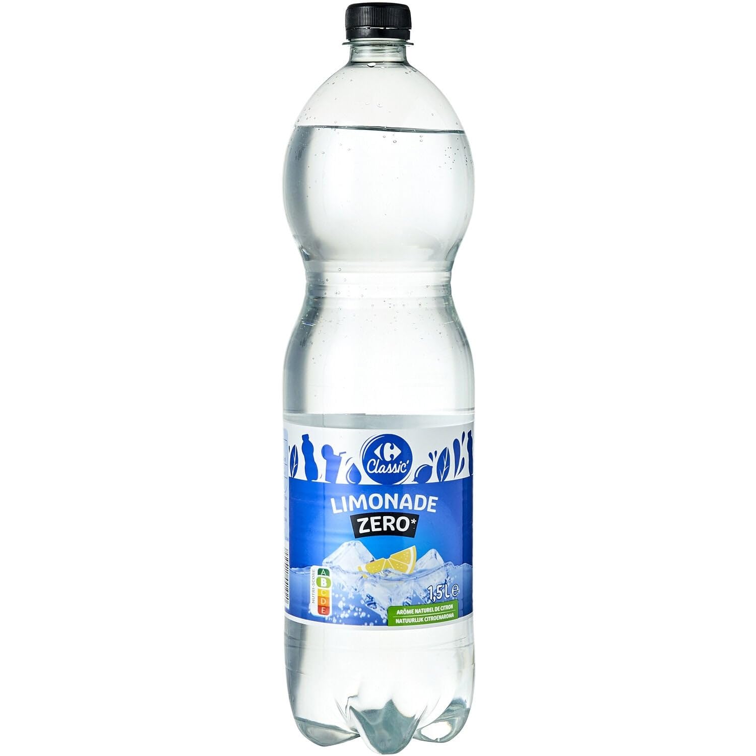 CARREFOUR CLASSIC' Limonade Zéro Sucres Arôme Naturel de Citron 1,5L Bouteille Familiale - Lot de 6