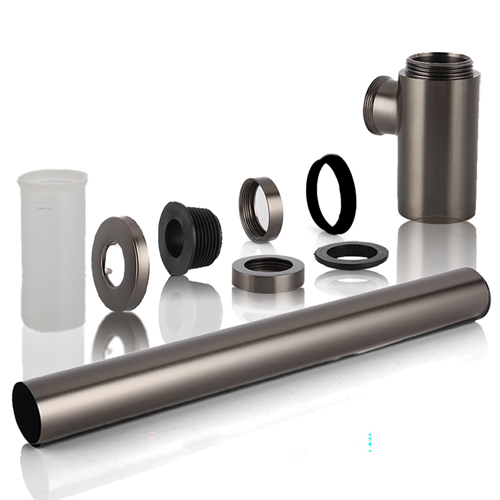 Siphon Waschbecken Mit Pop Up Ablaufventil,Überlauf,Geruchsverschluss,Verstellbares Abflussrohr,Bächlein Siphon Für Die Küchenspüle,Messingmaterial,Pistolengrau
