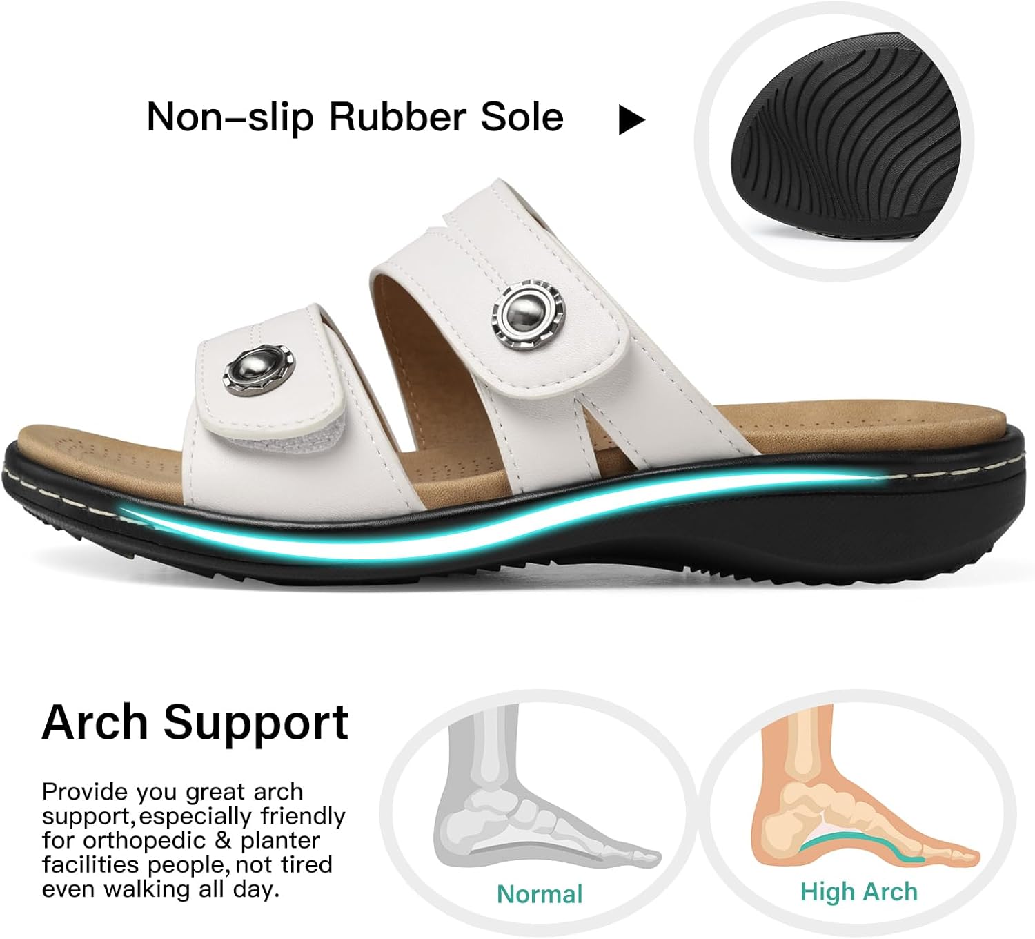 SHIBEVER Flat Sandals Women Dressy: Non Slip, Arch Support, Orthopedic, Plantar Fasciitis Comfortable Walking Sandal - Image 4