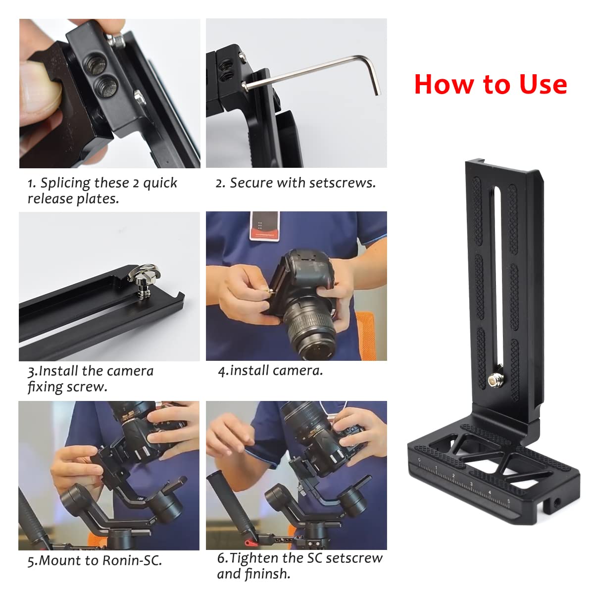 Aluminiowy wspornik L pionowa płyta szybkiego zwalniania do DJI Ronin SC Gimbal Stabilizator Statyw Monopod i kamery