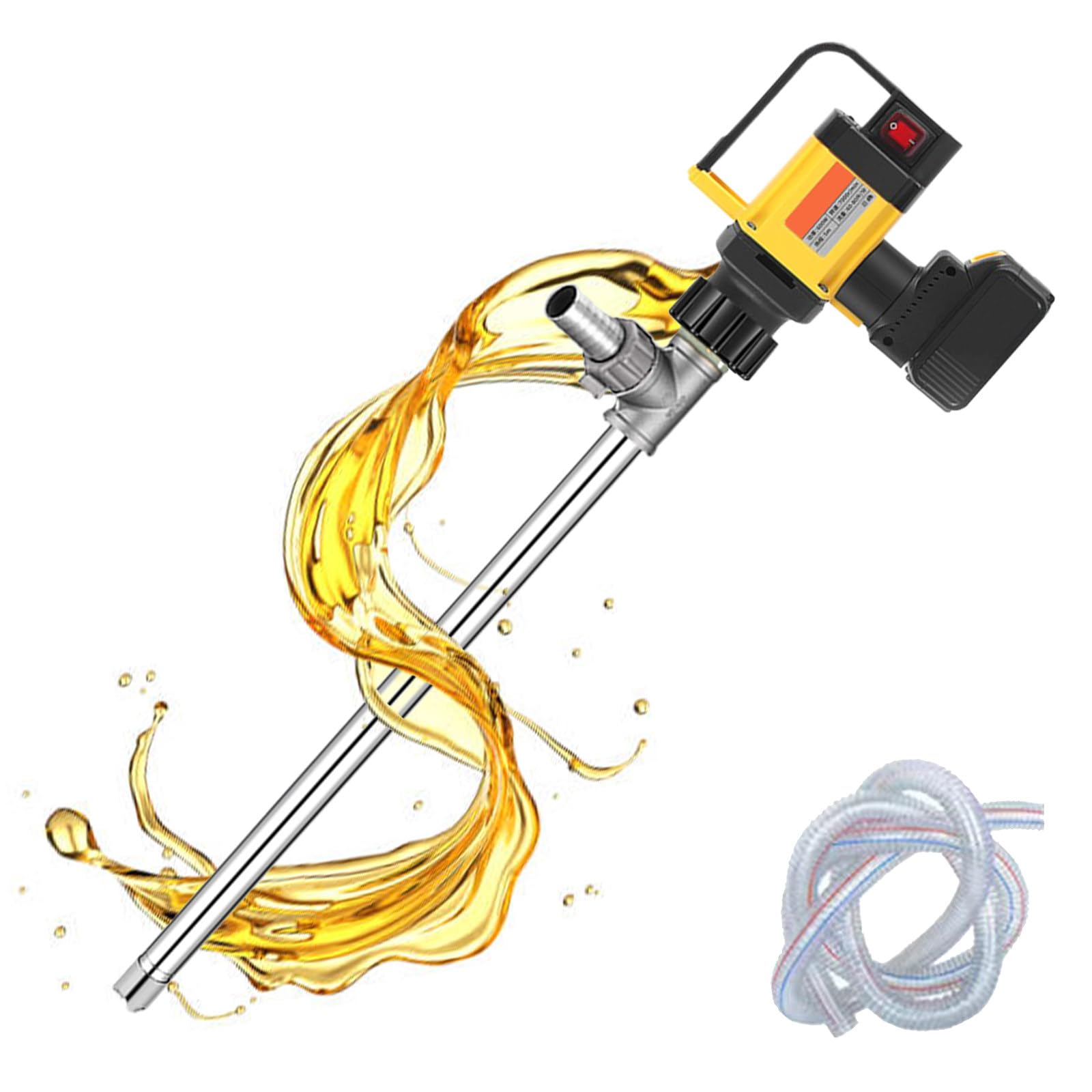 Bomba aceite tambor eléctrica inalámbrica 92cm,bomba transferencia líquido portátil 90-150L/MIN con manguera 300cm,batería 10 000 mAh y tubería doble material opcional.,Stainless-steel-tube