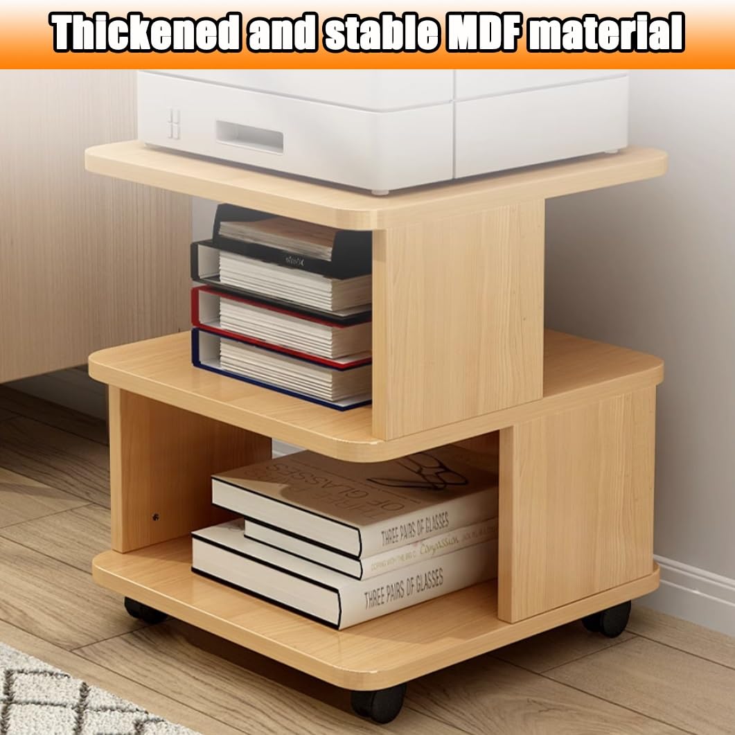 Mobiler Druckerständer für unter den Schreibtisch, 2/3-stufiger Druckerwagen mit 4 Rädern, kompaktes Druckerregal aus Holz zur Aufbewahrung im Homeoffice (Schwarznuss, 40 x 50 x 28 cm)