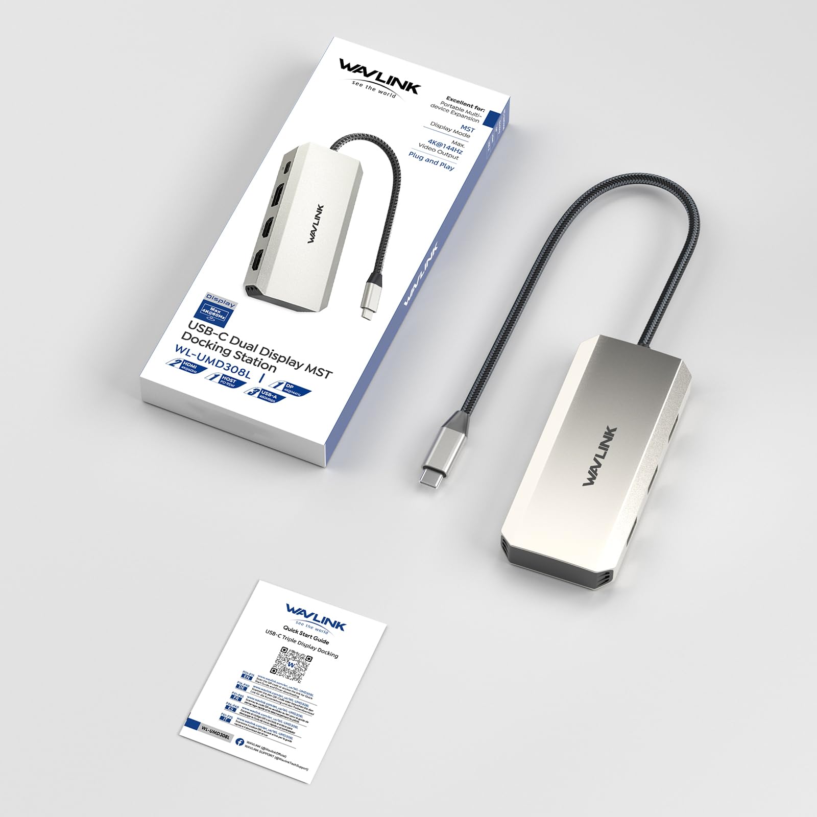 WAVLINK Stacja dokująca do laptopa, potrójna stacja dokująca 4K z podwójnym HDMI, DP, 100 W PD IN, 3 USB-A2.0 do urządzenia bezprzewodowego, kompatybilna z HP/Lenovo itp., tylko komputer Windows