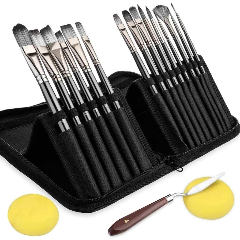 BAtlam Juego de 15 Pinceles para Pintura acrílica, Pinceles para Pintura acrílica, Acuarela y Gouache para Pintores Aficionados y Profesionales