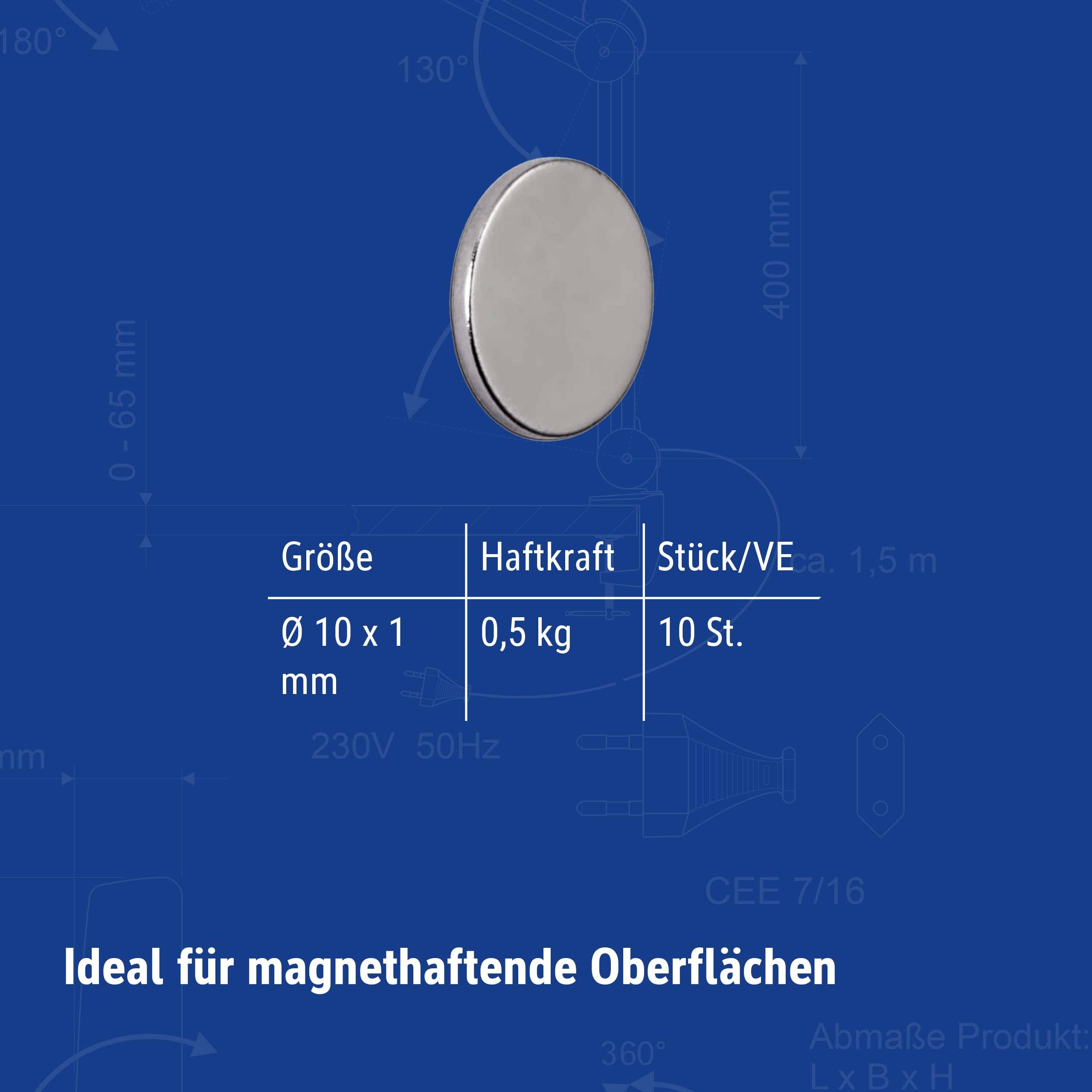 MAUL Magnesy Neodymowe 10 x 1 Mm (10 Sztuk) Okrągłe Magnesy Srebrne do Tablicy Magnetycznej i Taśmy