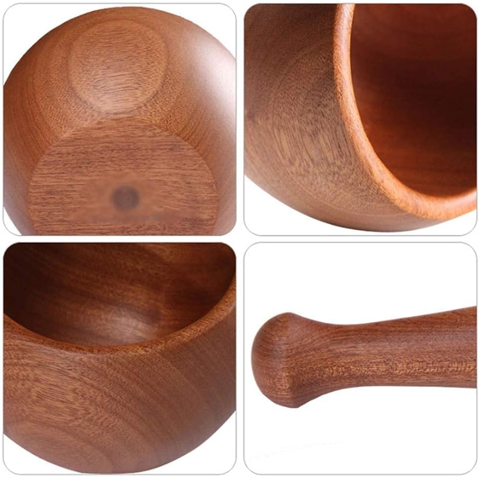 Wooden Mortar and Pestle Set for Kitchen Ingredients - Manual Grinder for Spices and Seasonings - 3.7" Diameter