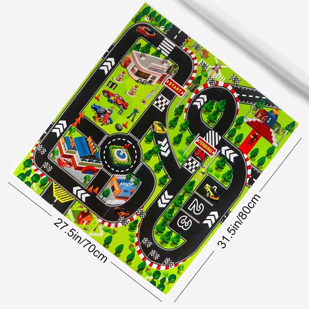 Car Rugs,Race Track Mat,Non Slip Colorful City Road Design with Buildings and Racing Theme 27.5 inches x 31.5 inches