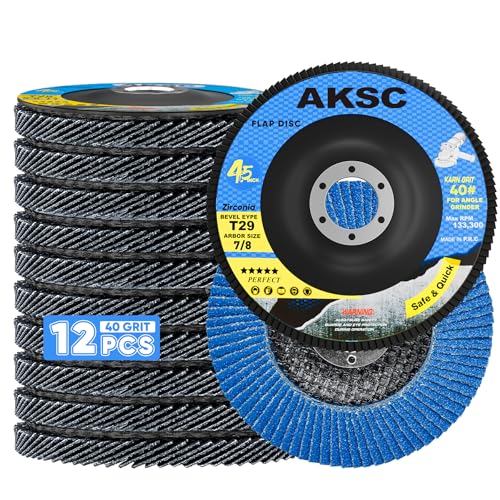 AKSC Flap Discs 4 1/2 for Angle Grinder, 40 Grit T29 Durable Flap Sanding Disc, 4 1/2 x 7/8-Inch Grinding Wheel for Stainless Steel, Metal Polishing, Rust Removal (12 Pack)