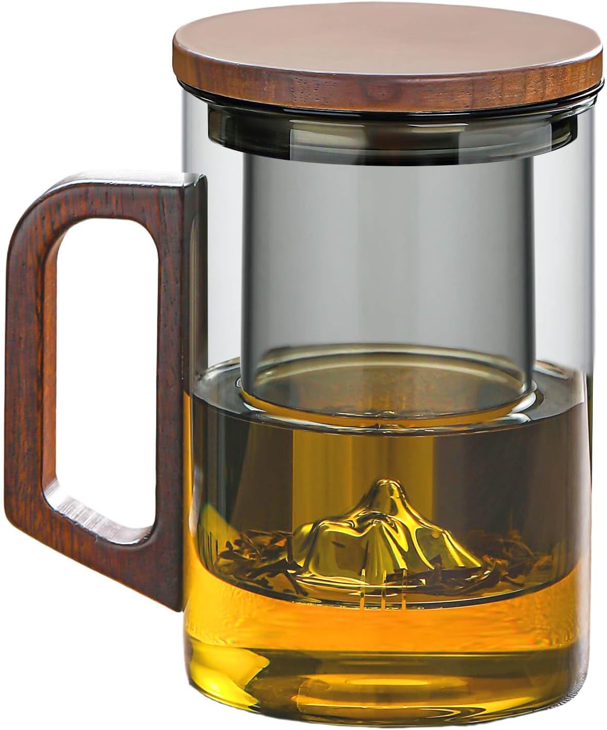 Unbreakable - Glass Tea Cup with Infuser and Lid, 950ML / 32oz Large Borosilicate Tea Mug with Wooden Handle and Lid, Heat Resistant Glass Tea Cup for Loose Leaf Tea, Home Office Use