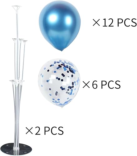 Miniatura 4 de Juego de 2 soportes de globos azules, soportes de globos azules para mesa, centros de mesa de globos azules para mesas para cumpleaños, baby shower,