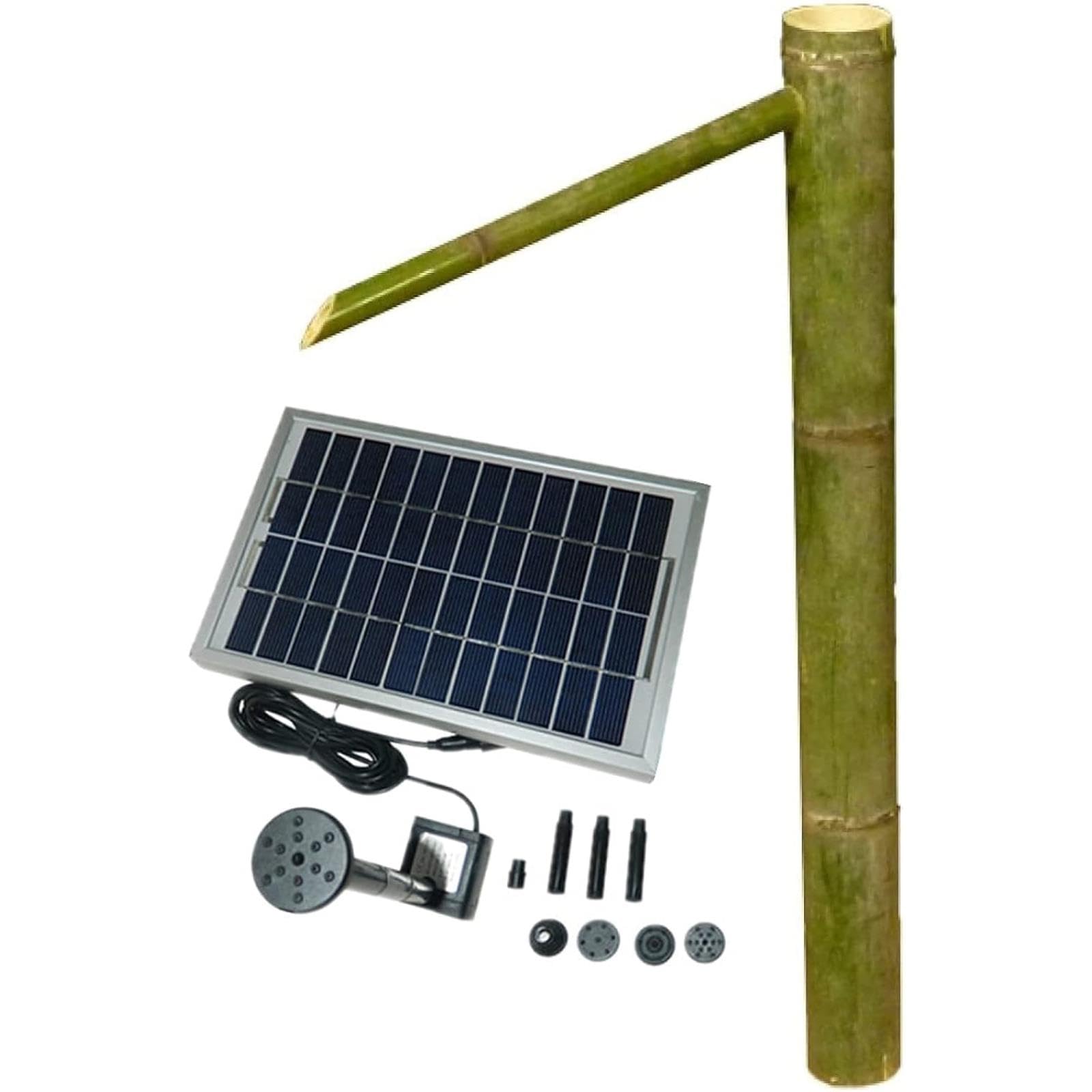 asdchZen Solar Water Fountain, Natural Split Resistant Bamboo Garden Fountain, Zen Feng Shui Water Fountain, Outdoor Flowing Water Decoration, For Lawns, Gardens, Backyards, 43.3I,35.4in