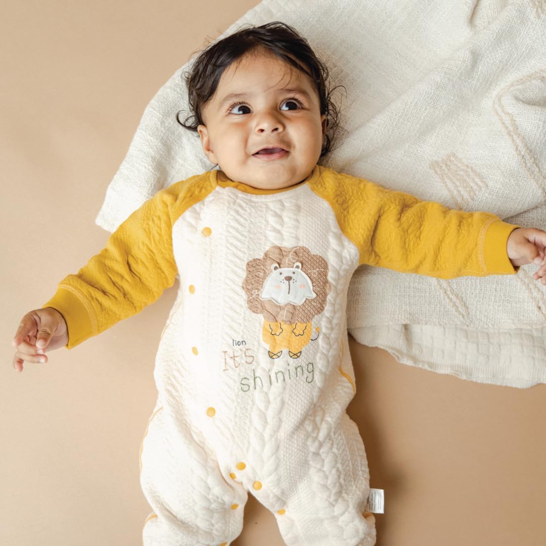 A toddler thing 100% Organic Muslin Cotton Bodysuit | Full Sleeves | Comfortable Baby Products | Soft Dress for Boys & Girls | Light Weight, Easy to Wear Bodysuit | 3-6 Months | Mustard Tiny Roars