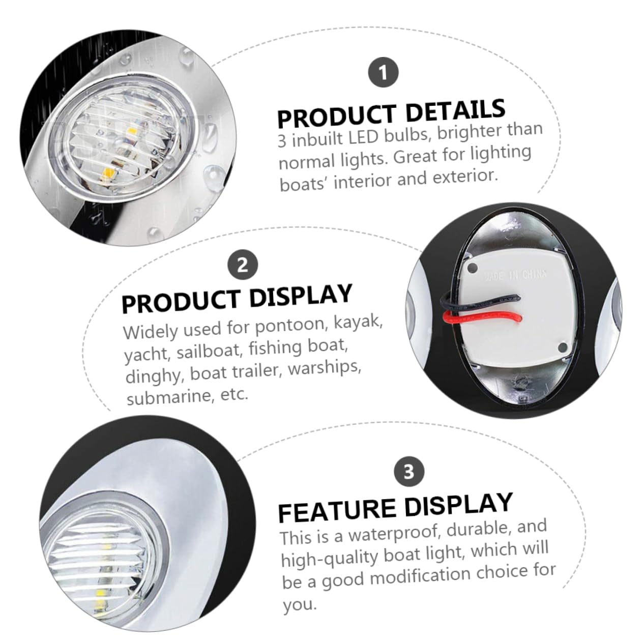 KOMBIUDA Luci di Navigazione LED per Barca a Poppa 4 Pezzi 12v Blu | Corpo in Abs PC Cromato, 3 LED Integrati, Impermeabili, per Rimorchio Nautico e Imbarcazione