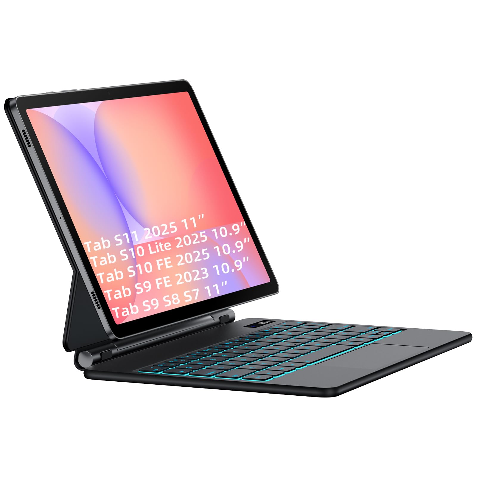 JUQITECH Magic Keyboard Case for Samsung Galaxy Tab S10 Lite S10 FE 2025 S9 FE 10.9 Inch S11 S9 S8 S7 11", Floating Cantilever Magnetic Stand Wireless