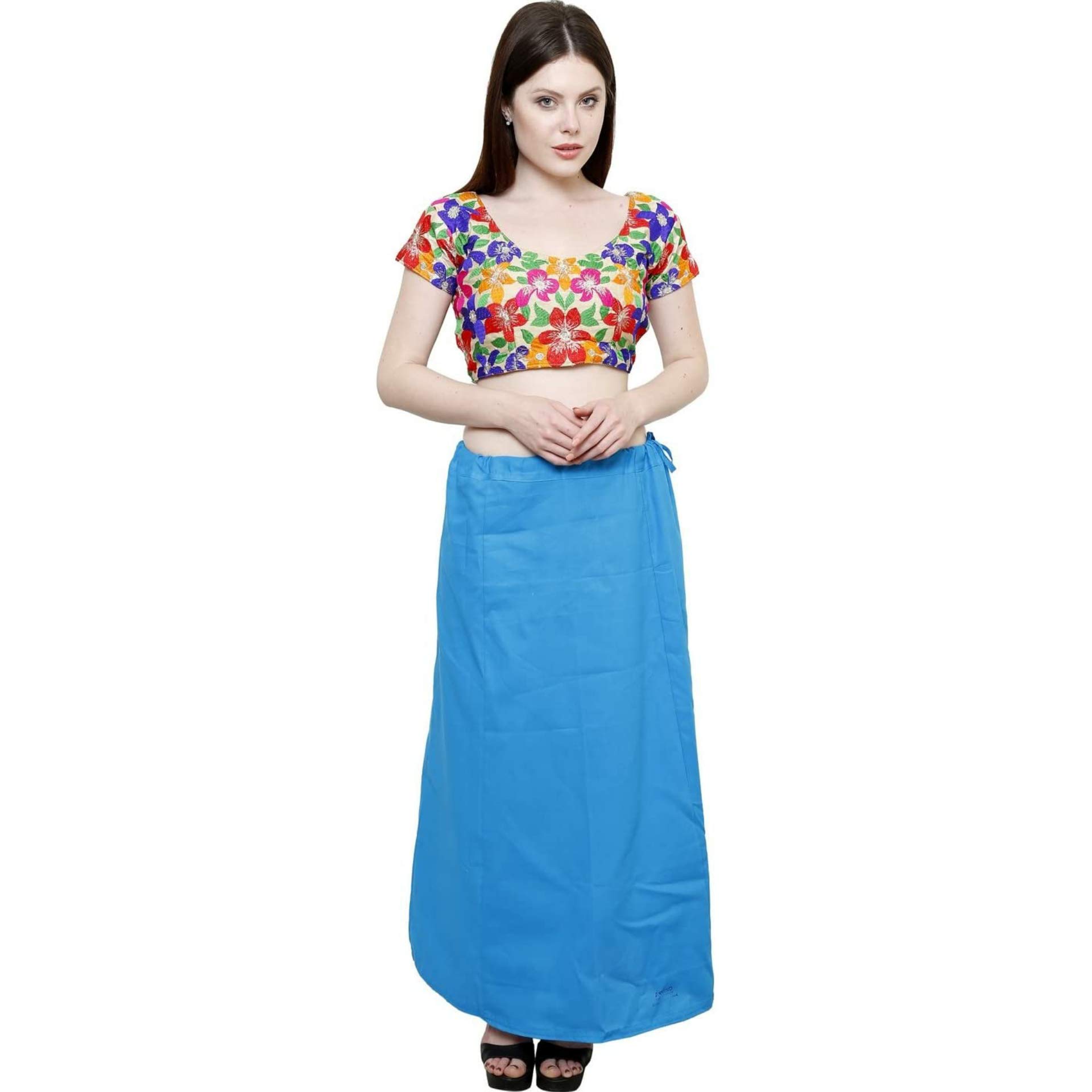 chalcy Women's Cotton Inskirt Saree Petticoats Turquoise Blue Colour Free Size-picture-35