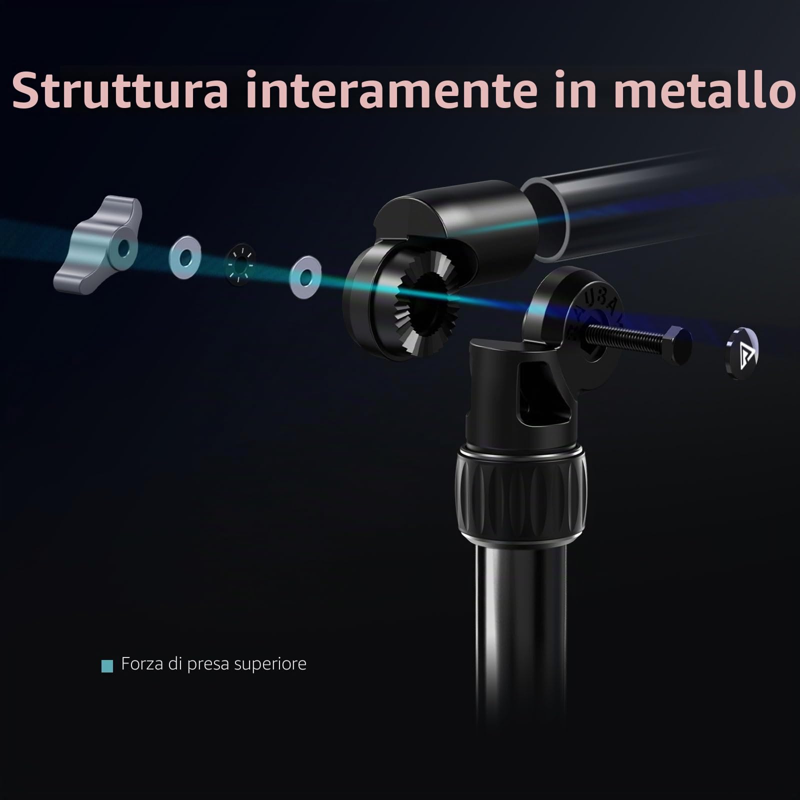 Tutto in metallo: braccio magico RAUBAY da tavolo, supporto da tavolo per fotocamera, supporto per luce da tavolo con testa a sfera da 1/4", adattatore da 3/8" e 5/8", morsetto a C, braccio retrattile