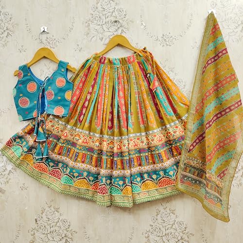 Image of Kids Lehenga Choli Set for Girls Rayon Printed Lehenga with Stylish Blouse & Georgette Dupatta | Ethnic Wear for Girls | Navratri, Wedding