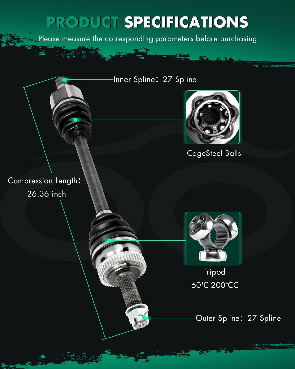 SCITOO Front CV Axle Shaft Assembly Fit For Hyundai for Tucson 2.0L 2.7L 2005-2009,For Kia for Sportage 2.0L 2.7L 2005-2010 Left Driver Side NCV51519, 663504 FWD/AWD/4WD AT