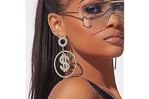 Gold Money Sign Cubic Zirconia Hoop Earrings
