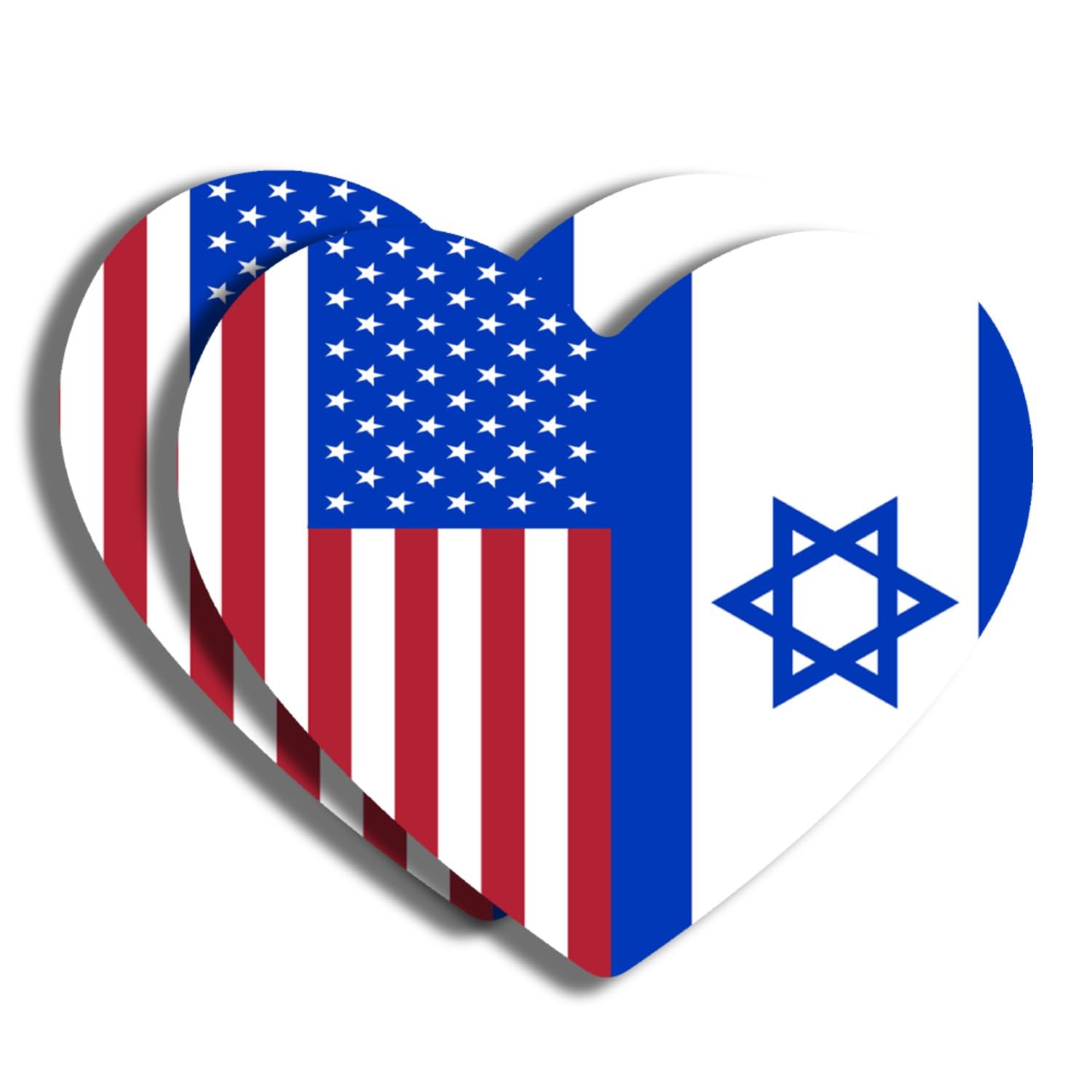Calcomanía de corazón de bandera estadounidense israelí de vinilo resistente para parachoques