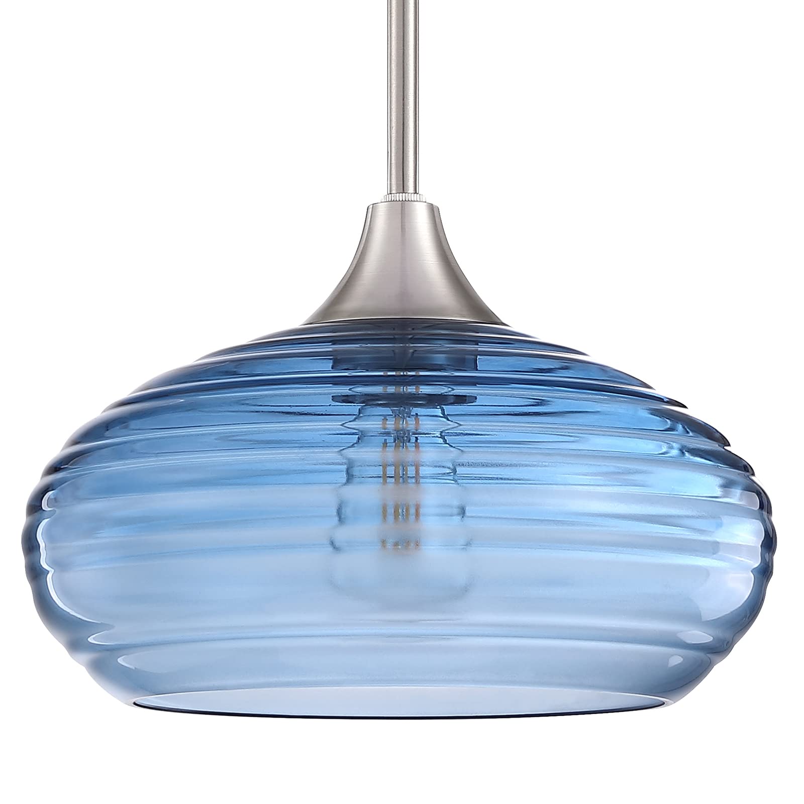 1 Light Hanging Indoor Kitchen Island Gold Pendant Lights,10" Ancient Blue Glass Ceiling Light Fixtures,Brushed Nickel Finish Farmhouse Dinning Over Sink