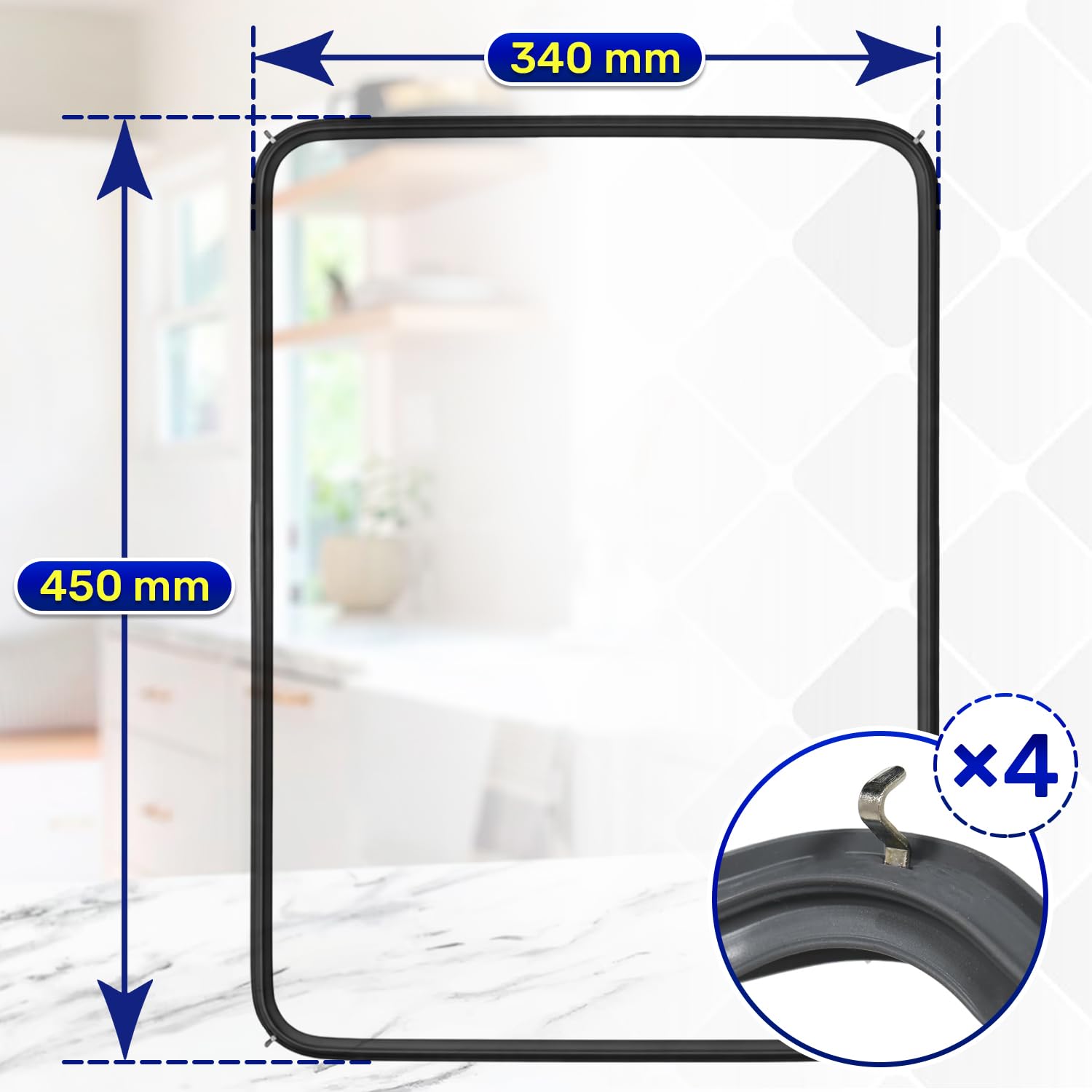 2 Stück Backofen Dichtung 450x340 mm mit dem Originalcode 00754066 754066 00658558 für Bosch für Siemens für Neff für Balay für Constructa - 4 Haken - Garantie 10 Jahre - MONTERAL