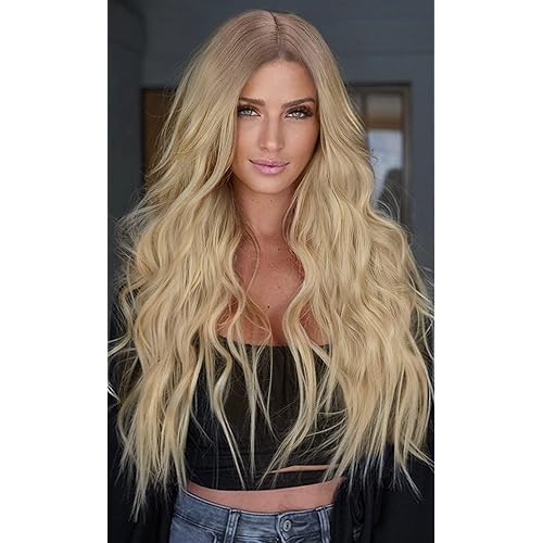 AISI HAIR Long Blonde Wavy Wigs for Women Ombre Blonde Long Curly Wigs Natural Looking Synthetic Heat Resistant Fiber Wigs for Daily