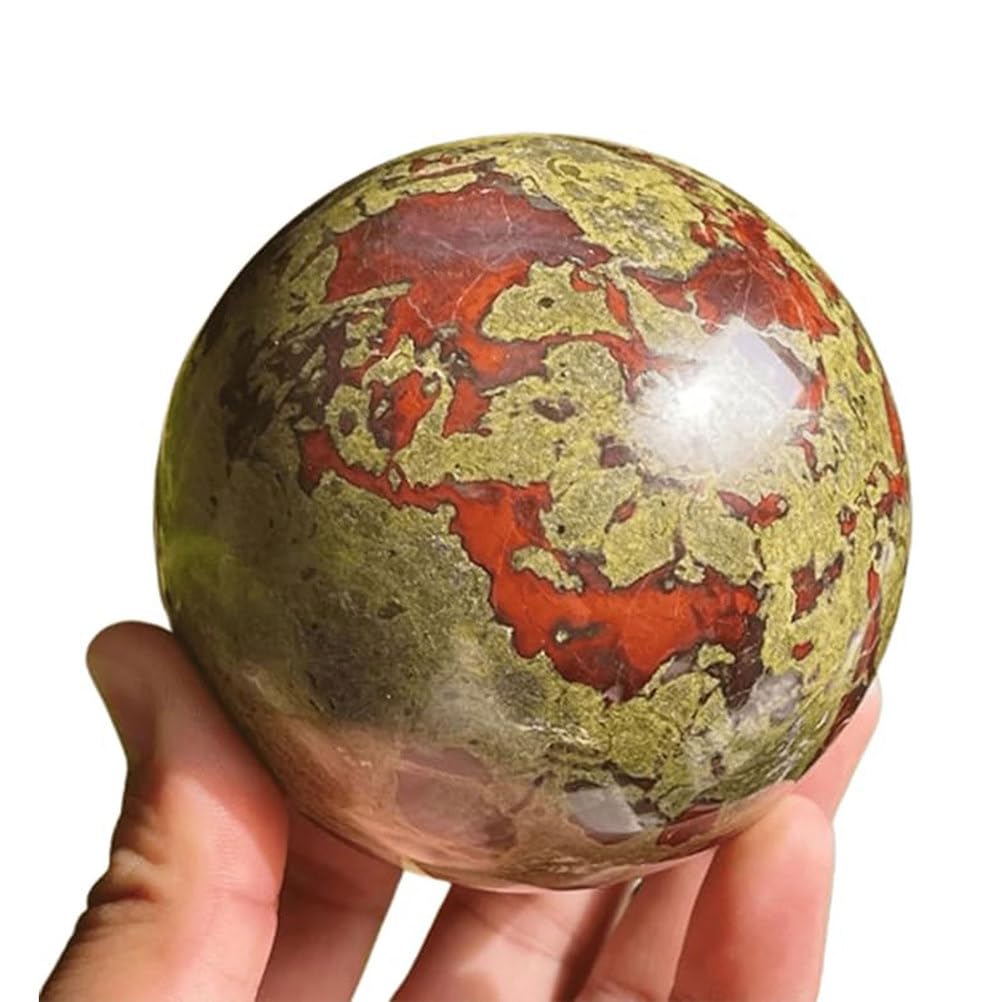 CNTUSRXT Crystal Dragon Blood Stone Ball, Home Decoration Fengshui Divination Sphere with Wood Stand,50~55mm Gemstone Stone
