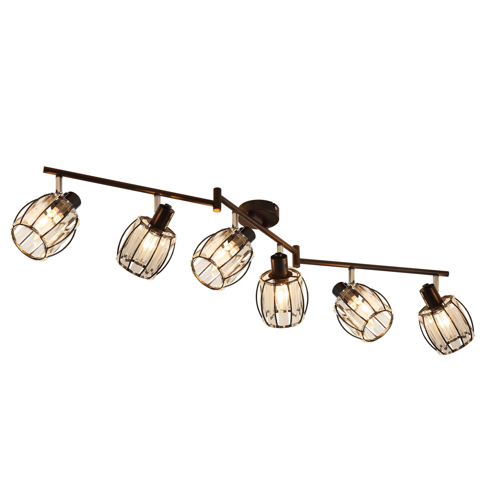 ZMH Deckenstrahler 6 Flammig Vintage Kristall Schwarz E14 Wohnzimmerlampe | Deckenleuchte Retro Design Strahler 350 Grad Schwenkbar Spotleuchte Innen Schlafzimmer Küche Flur