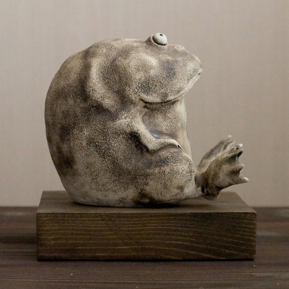 カエルの陶器彫刻2点セット Amazon.co.jp: カエル オブジェ陶器 淵脇克仁作 陶仁 鹿児島