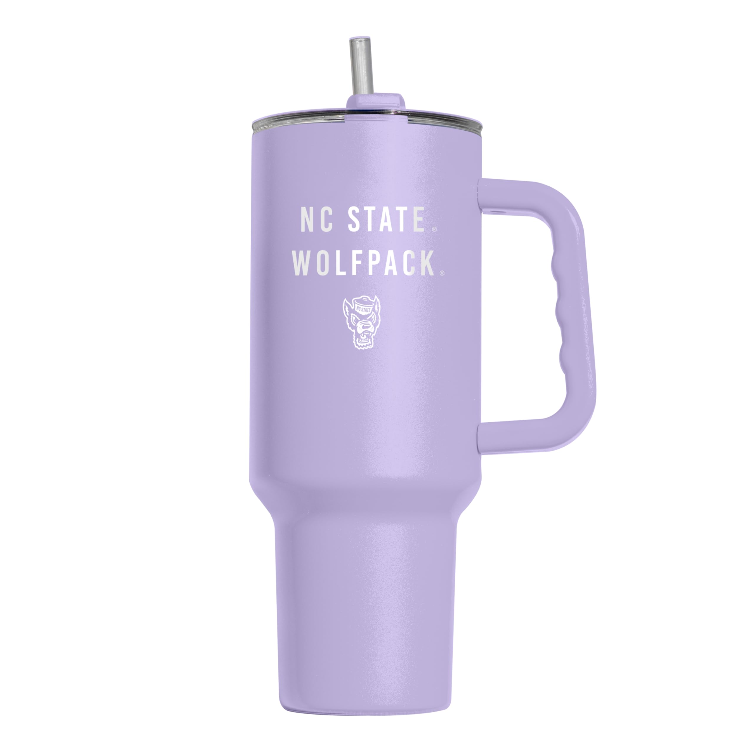 Logo Brands NCAA North Carolina State Wolfpack Lavender 40 oz Tumbler with Handle - Stylish Everyday Use Powder Coated-Stainless Steel with Straw- Keeps Cold For Hours