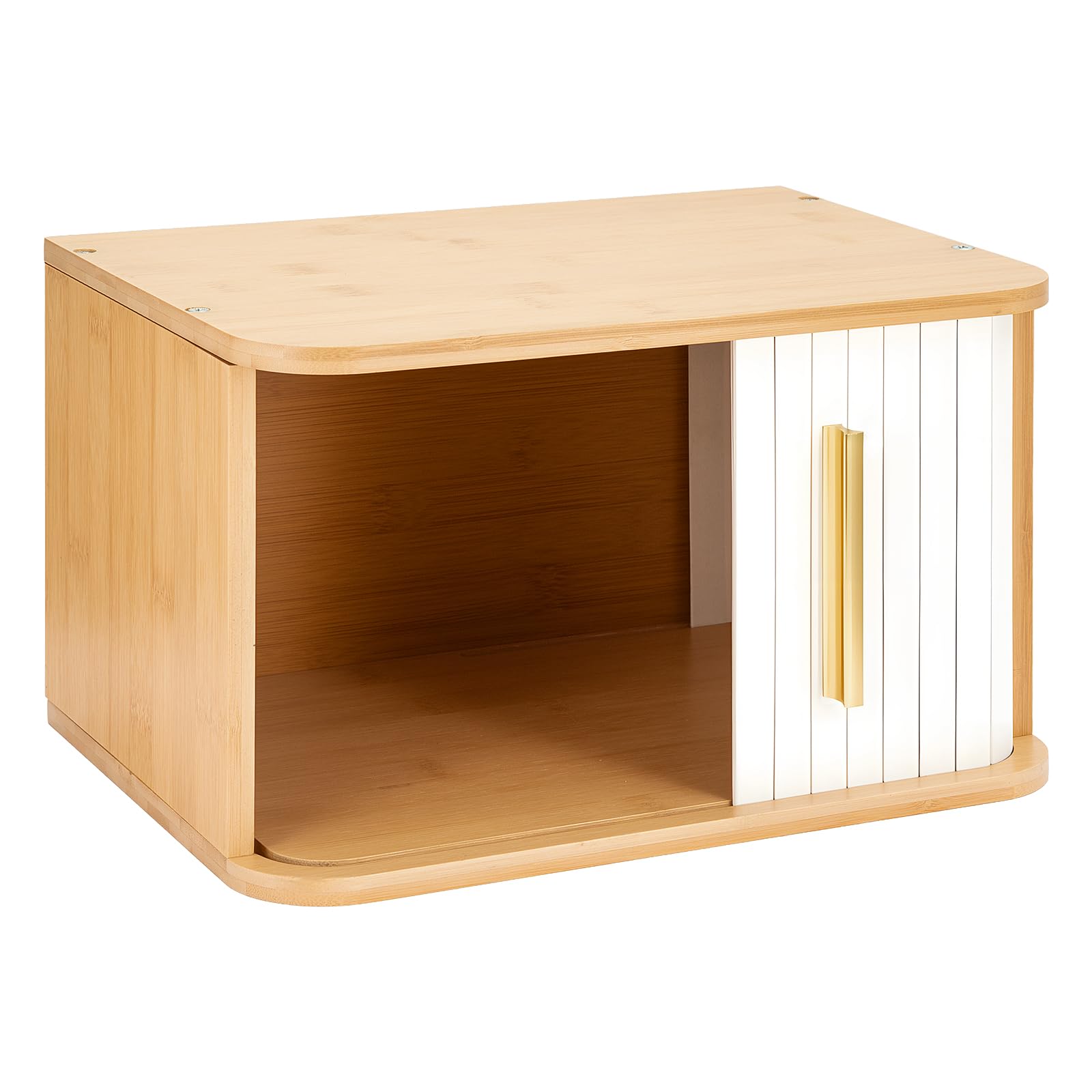 FERNVALE Bamboo Bread Bin with Sliding Door, Compact Kitchen Bread Box Storage (White)