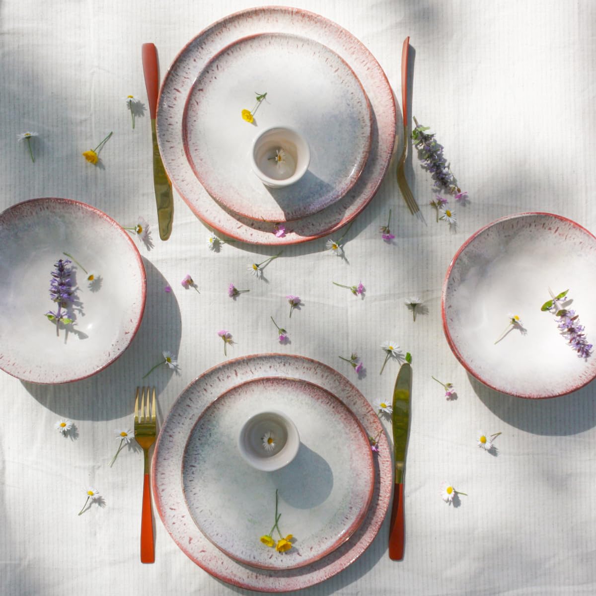 Artime Lot de 6 Assiettes Creuses, Assiettes en Céramique beige et Rose, Chic, Assiette à pâtes, Adapté Lave-Vaiselle et Micro-onde