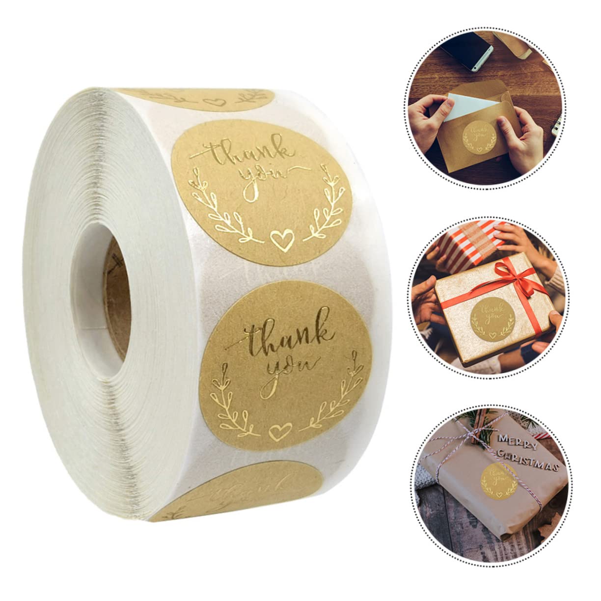 EXCEART 6rotoli Grazie Etichette Adesive Carta Kraft Stickers Decorativi Per Regali e Festività Adesivi Per Compleanni Matrimonio e Ringraziamenti