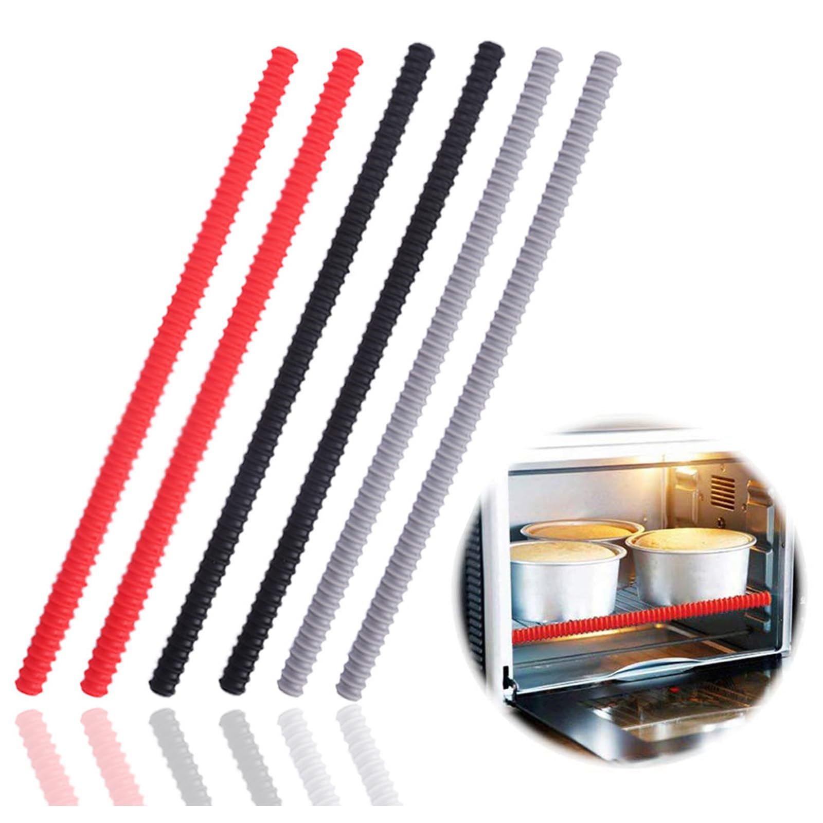 6 Bandes De Protection Grille Four En Silicone - Anti-Brûlure Résistant à 230°C - Noir, Gris, Rouge - 35,5 Cm