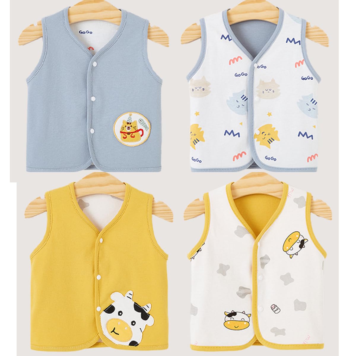 Bébé Gilet sans manches double face 0-3-6-9-18-24 mois -4 ans, 2 pièces enfant Manteaux sans manches en coton Gilet Top fin printemps automne Veste avec motif migno
