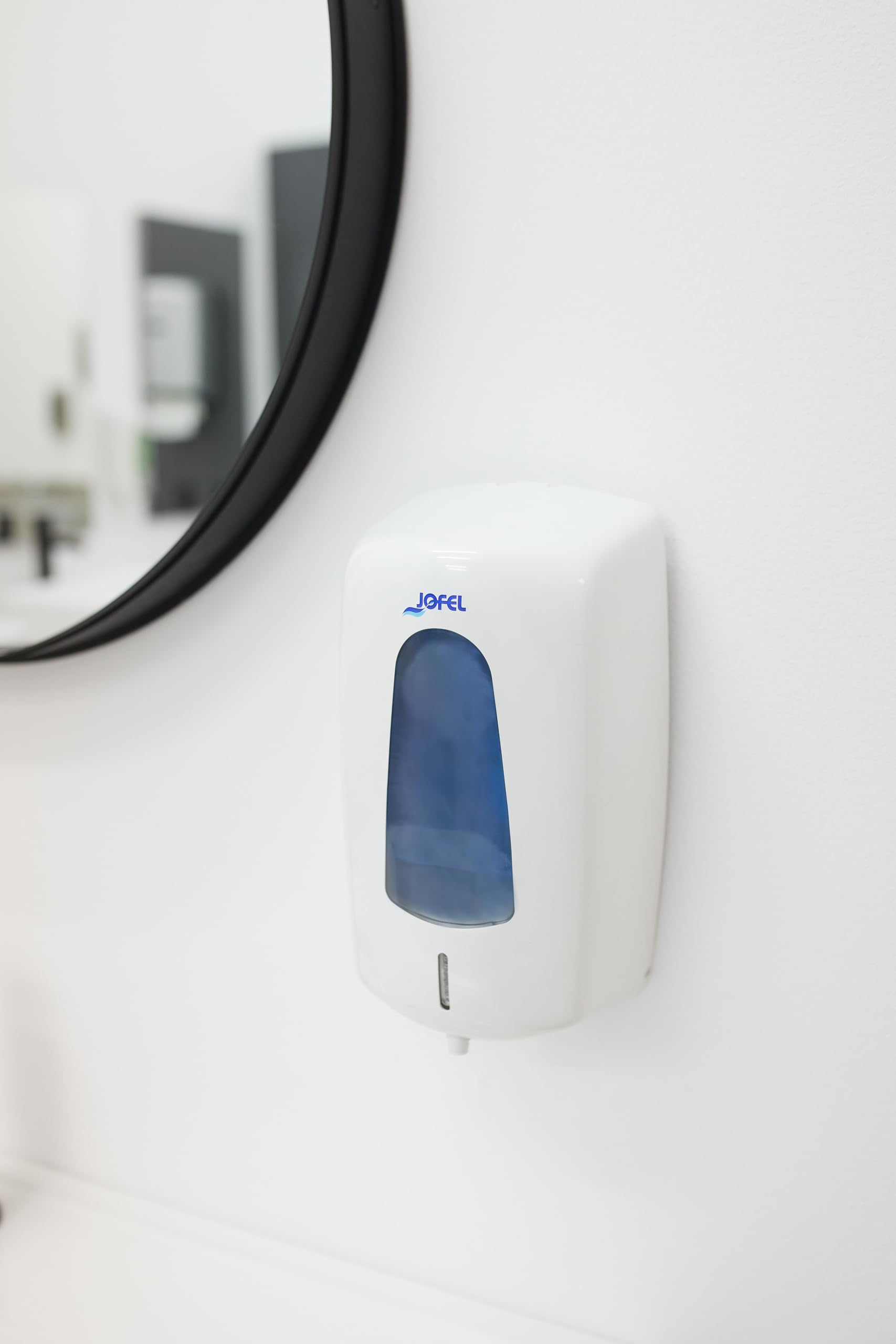 Jofel - Distributore automatico di sapone in schiuma a parete, ricaricabile, capacità 1 l, Distributore di sapone per bagno, ottico senza contatto, corpo in ABS, Aitana AC76060 Bianco