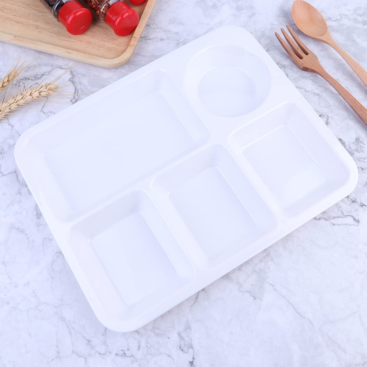 Cabilock Practical Anti-fall Rice Tray White Small Divided Plate Dish Protectors Plastic Separating Dish for Family