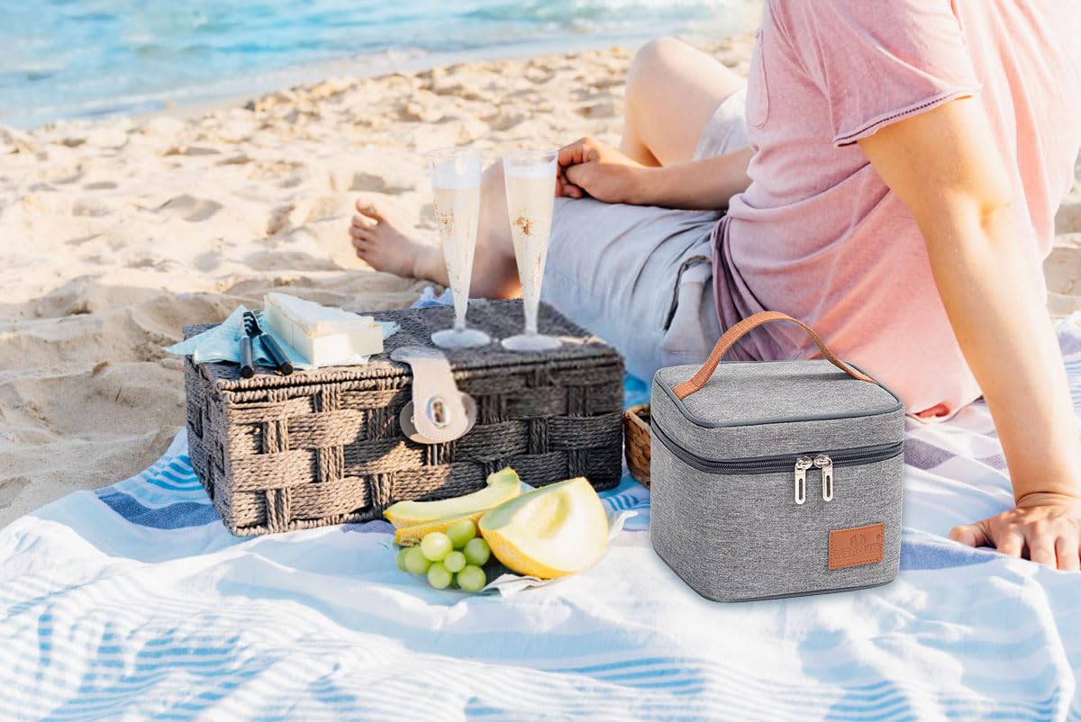 FAVORTALK Borsa termica per il pranzo da donna, grigia, borsa termica per il pranzo per adulti