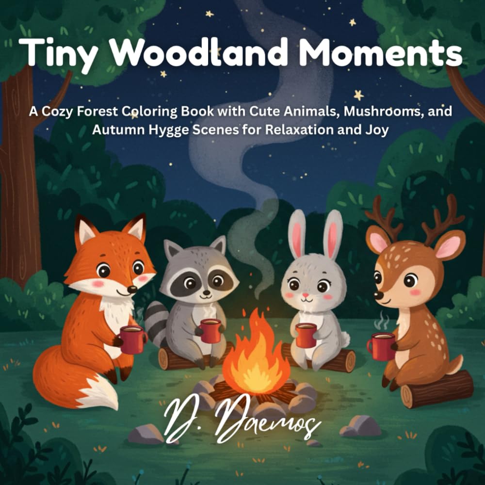 Tiny Woodland Moments: A Cozy Forest Coloring Book with Cute Animals, Mushrooms, and Autumn Hygge Scenes for Relaxation and Joy