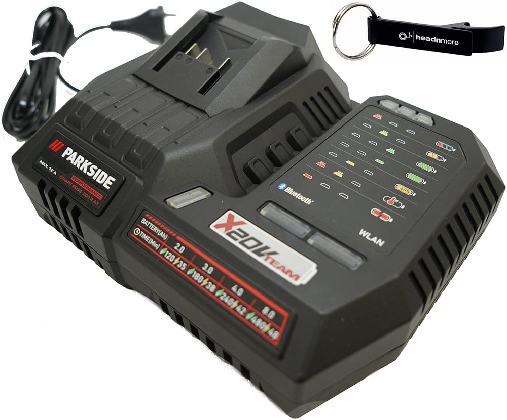 Bundle Caricabatterie Parkside PLG 20 20V 2.4A + Portachiavi Apribottiglie HEADNMORE, Senza Batteria