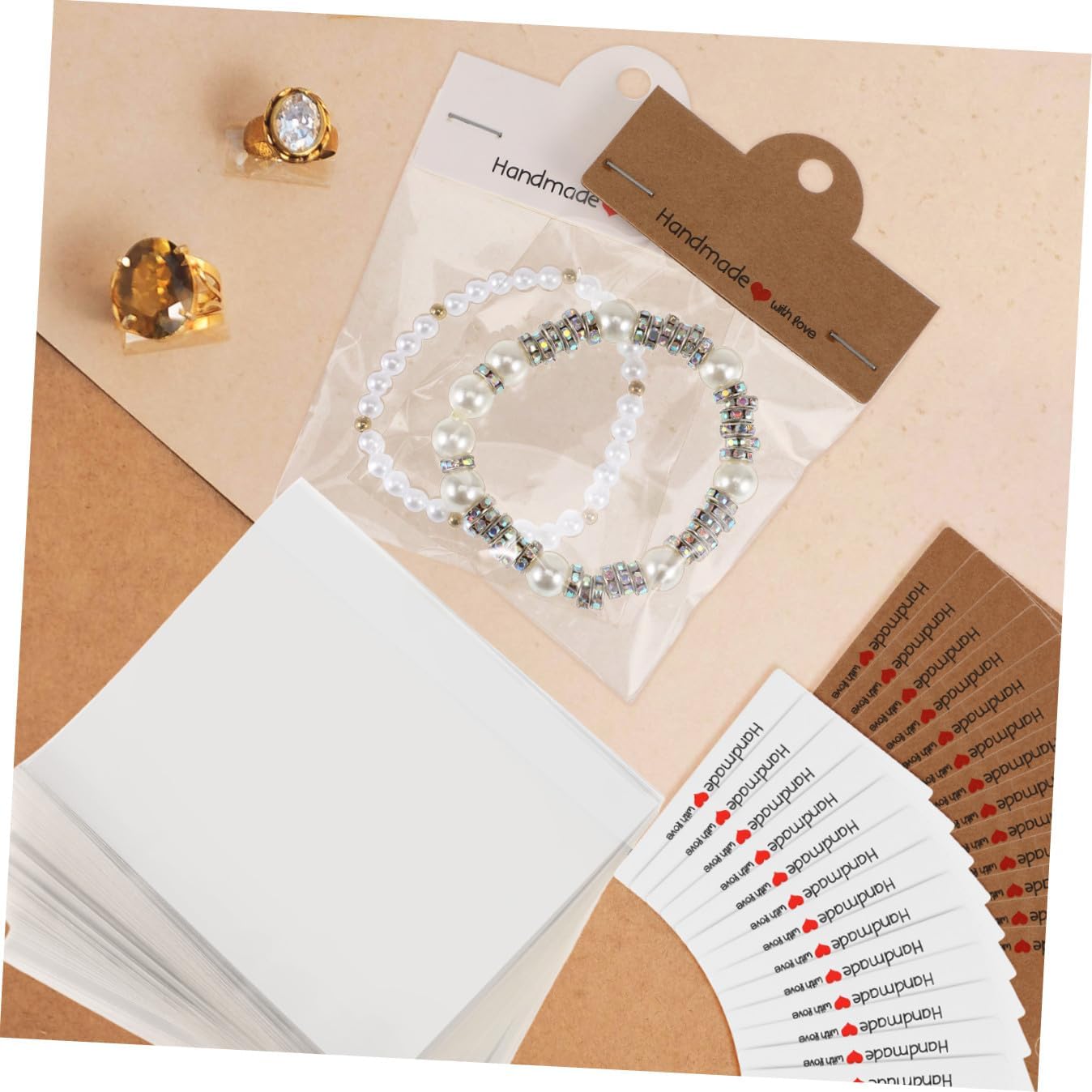 Beatifufu 200pcs Handmade Jewelry Packaging Bags Display Includes and White Kraft Cards for Small Business Jewelry and Crafts Protection against Scratches and Moisture