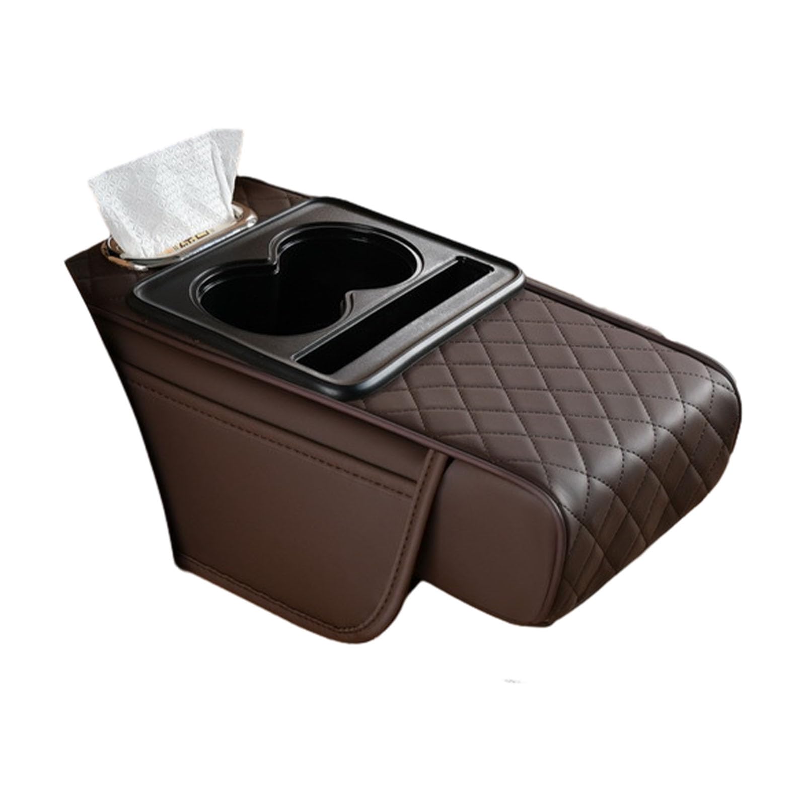 Glifora Multifunctional Car Armrest Box - Faux Leather Armrest Organiser Mat, Centre Console Cover with Side Pockets, Cup Holder, Phone Slot, Tissue Box Slot for Car Interior Storage