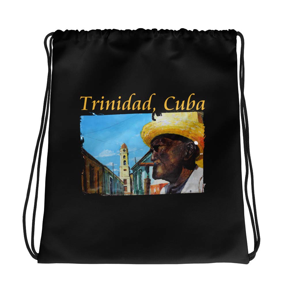 Cuba Trinidad Cuban Cigar Art Drawstring Backpack Bag 15x17" Black