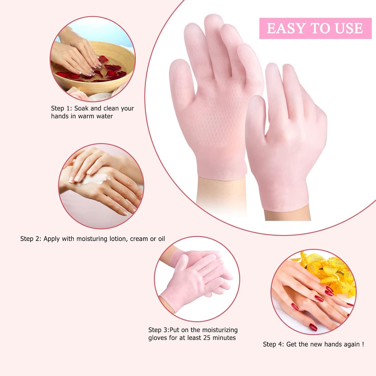 Jashgop Moisturizing Gloves, Soft Silicone Gloves, Gel Spa Hydrating Gloves, Aloe Lotion Gloves for Repairing Dry Cracked, Aging Hands, Eczema, and Softening Rough Skin, Calluses.(1 Pair, Free Size) 4