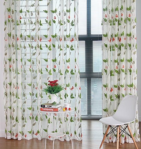 FADFAY Window Curtain with Sheer Curtain Green Butterfly Modern Curtains for Living Room Set of 2 Panels