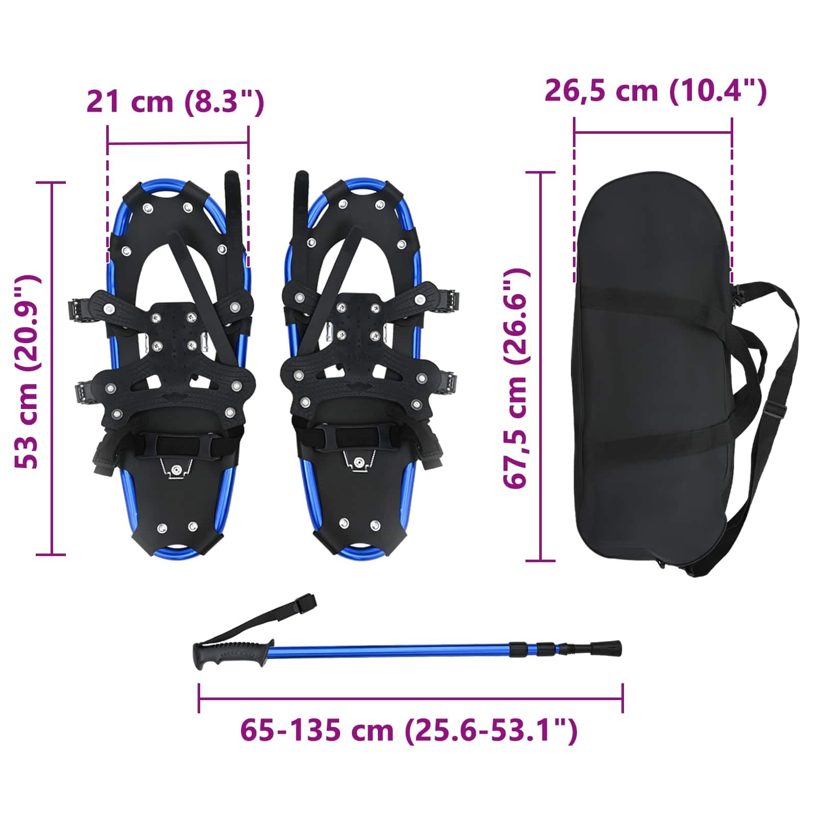 vidaXL Racchette da Neve 3 in 1 con bastoni da Trekking Blu e Nero, Ciaspole in Alluminio per Il Giardino, Attrezzatura Outdoor Regolabile, Accessori Moderni per Camminare sulla Neve